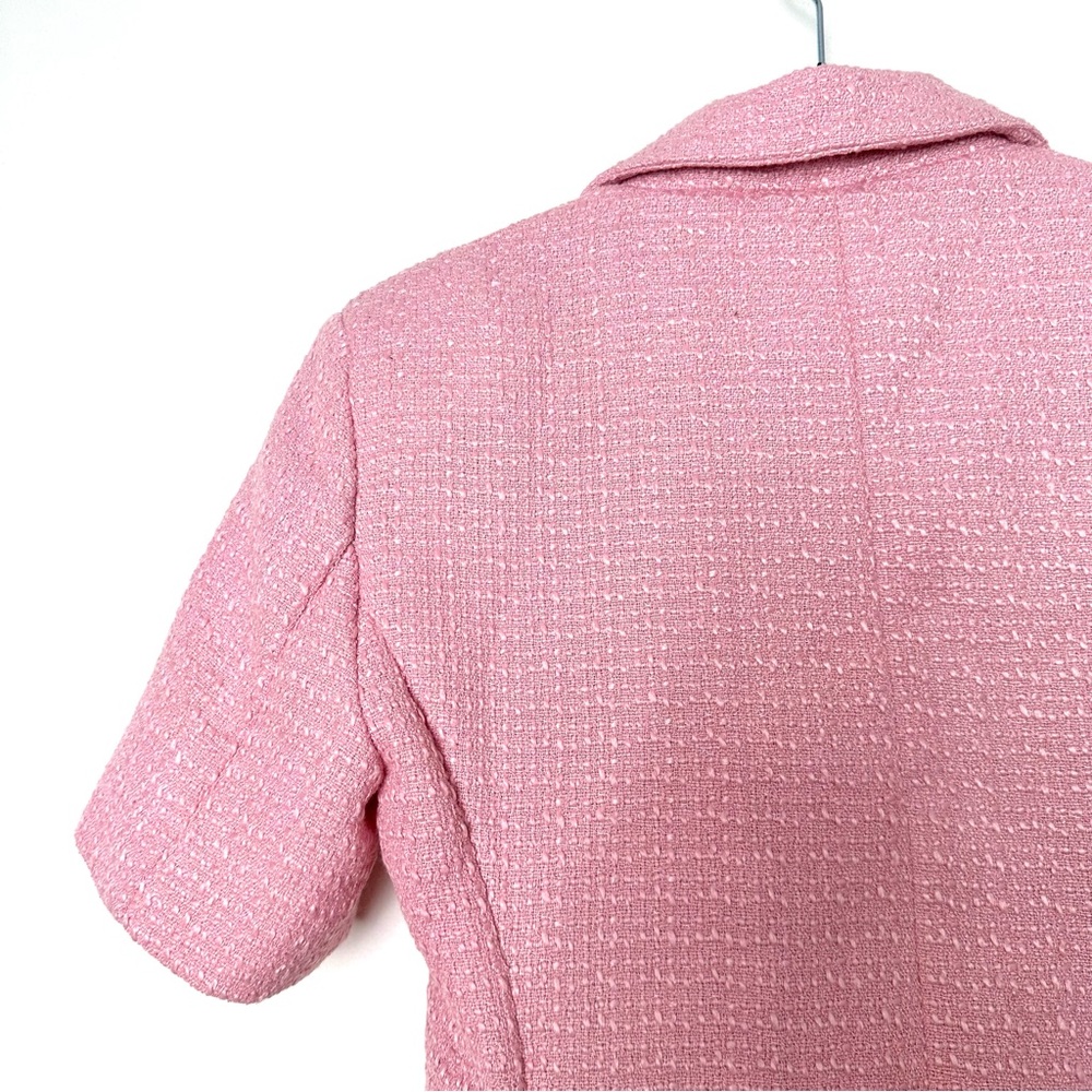Baby Pink Cropped Tweed Short Sleeve Double Breasted High Rise Shorts Co-Ord Set - Picture 10 of 12